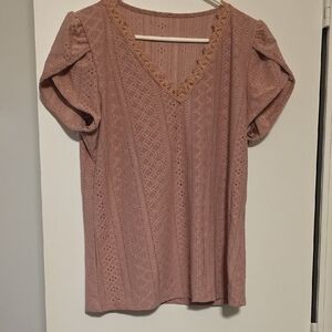 Lace Trim V-Neck Blush Pink Top